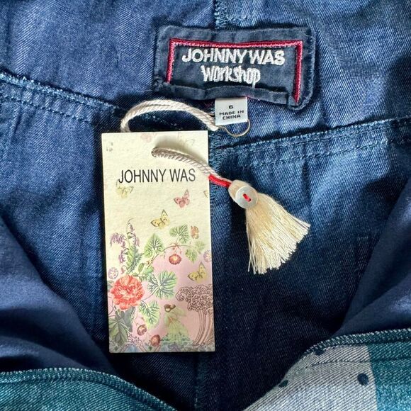 Johnny Was Workshop Pants Women Size 6 Blue Patchwork Wide Leg Trousers 70s Boho - Picture 9 of 12